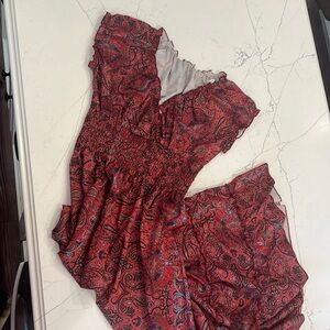 Long red cap-sleeve dress